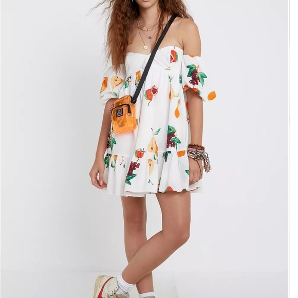 Urban Outfitters Women's Summer In Italy Off Shoulder Mini Dress Size M Colorful - Picture 3 of 16